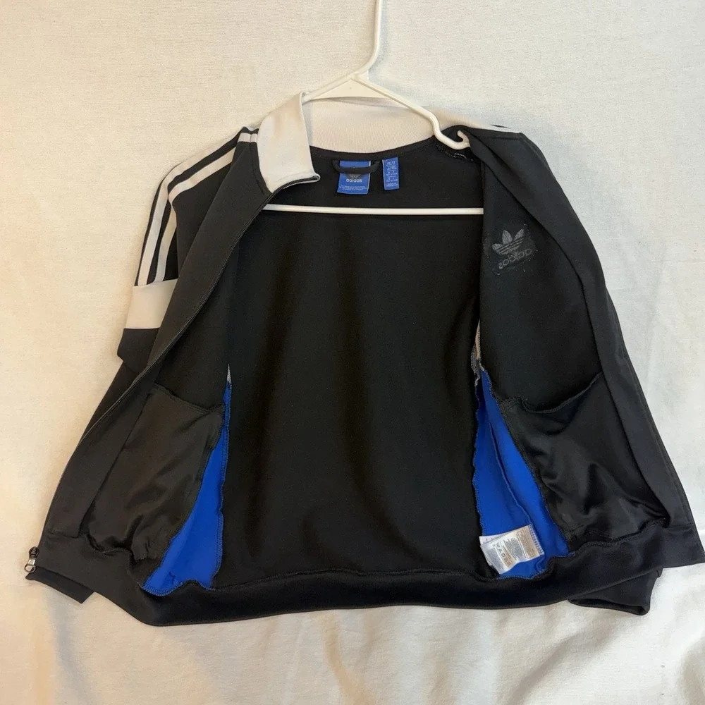Adidas Track Jacket Boys Medium Sporty Black White Blue